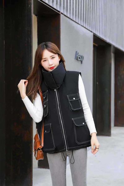 

season special down women's vest medium heavy tooling korean oversize young fashion take off jacket trend, Black