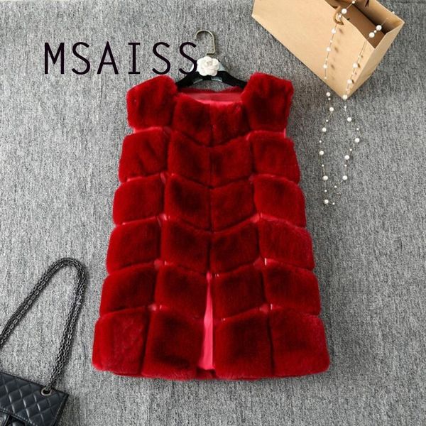 

msaiss winter rabbit hair fur coat women faux fur vest plaid warm pu leather pocket jacket women fur outerwear feminino y200109, Black