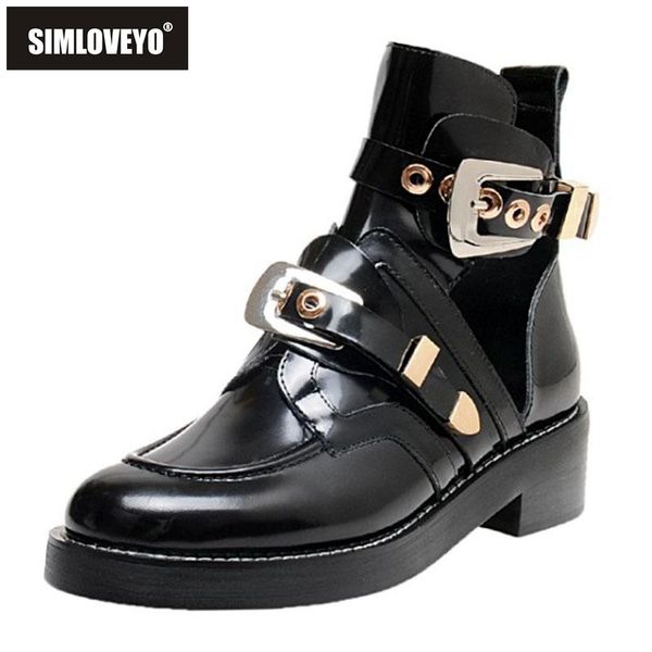 

boots simloveyo 2021 female summer ankle round toe 5cm square heels genuine leather buckle cut-outs size 34-40 leisure b2021, Black