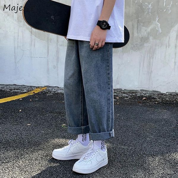 

men jeans vintage plus size 3xl loose straight male harajuku baggy all-match leisure chic student denim retro trendy trousers, Blue