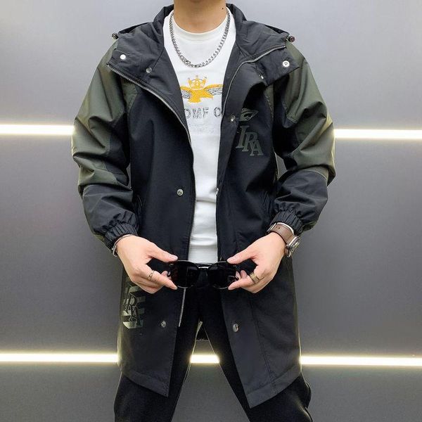 

men's trench coats style windbreaker coat long casual simple european insert color and cotton high-end glue technology, Tan;black