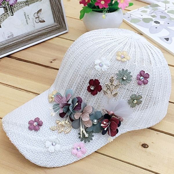 

elegant women's baseball cap diamond flower girls hats woman female cap mesh summer sun hat y200714, Blue;gray