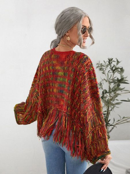 

marled knit drop shoulder open front fringe hem cardigan j8ip#, White