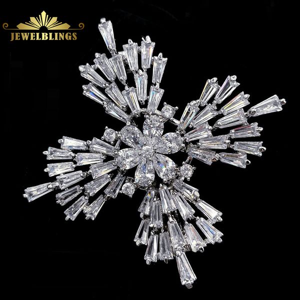

old european stylish baguette cut cz flower domed clear cross shaped brooches snowflake pins winter holiday jewelry for women 201009, Gray