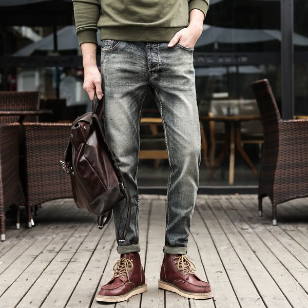 

2021 new breeze of vintage man motorcycle style straight retro denim fly cowboy pants male designer jeans men lq9i, Blue