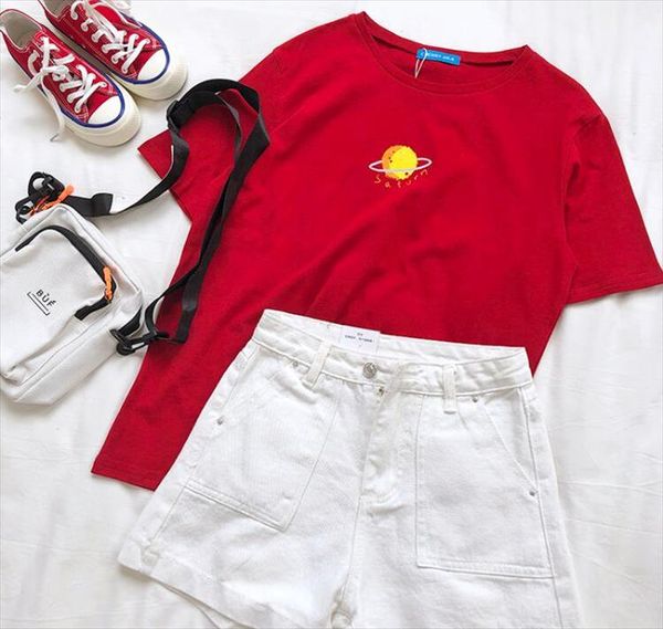 

women t shirts planet space printed women short sleeve casual t shirt drop shipping good quality, White