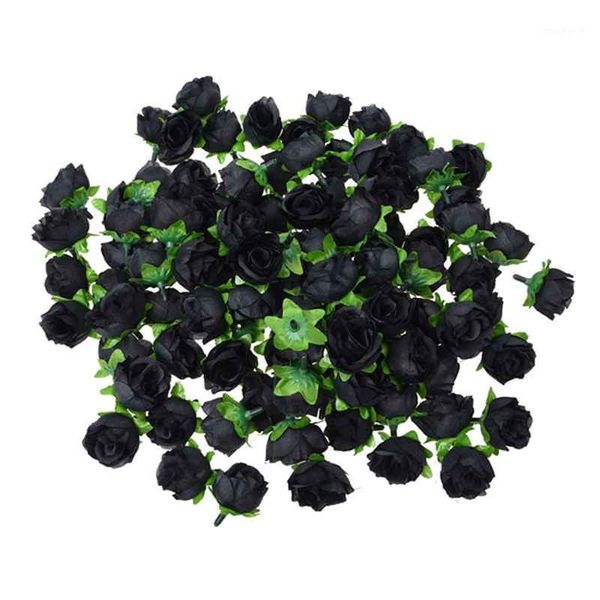 

100 x artificial flower head roses deco rosettes diy wedding party baptism black1