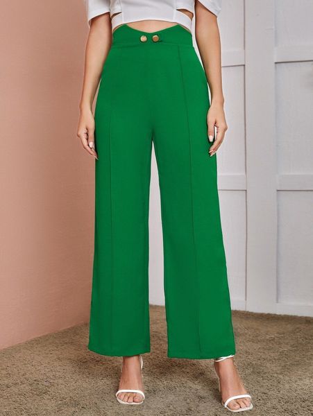 

high waist button detail straight leg pants t0va#, Black;white