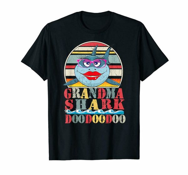 

grandma shark doo doo doo vintage funny cute black t-shirt gift for family s-6xl full-figured tee shirt sport hooded sweatshirt hoodie