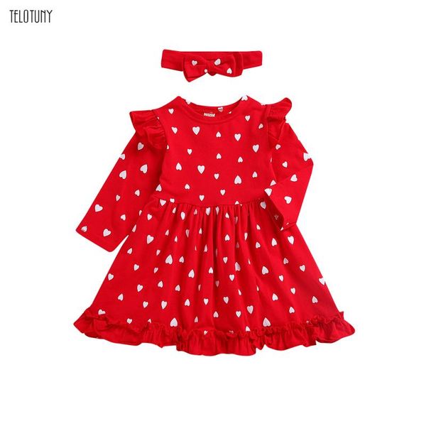 

telotuny baby girls dresses outfits valentine's day heart print ruffles princess dress+headbands sets children party dress 1202, White