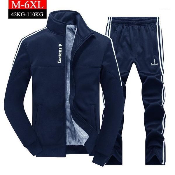 

men's sportswear sets 2020 winter fleece gym two pieces blue black oversize 6xl tracksuit men thicken zipper jackets+sweatpants1, Gray