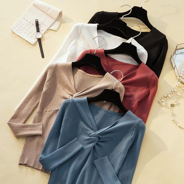 

korean criss-cross v neck sweater knitted sweaters 2020 slim for women pullover jumper pull femme truien dames autumn, White;black