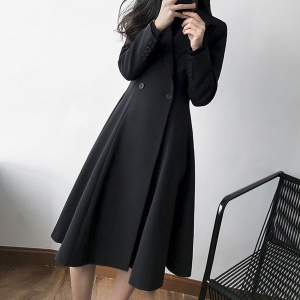 

autumn and winter 2020 women's coat large new korean style style coat age reduction slim cover belly ol medium length skirt windx1020, Black