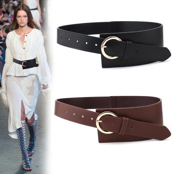 

new genuineleather waist seal for women super wide soft real leather gold pin buckle belts coat black cowskin waistbands party, Black;brown