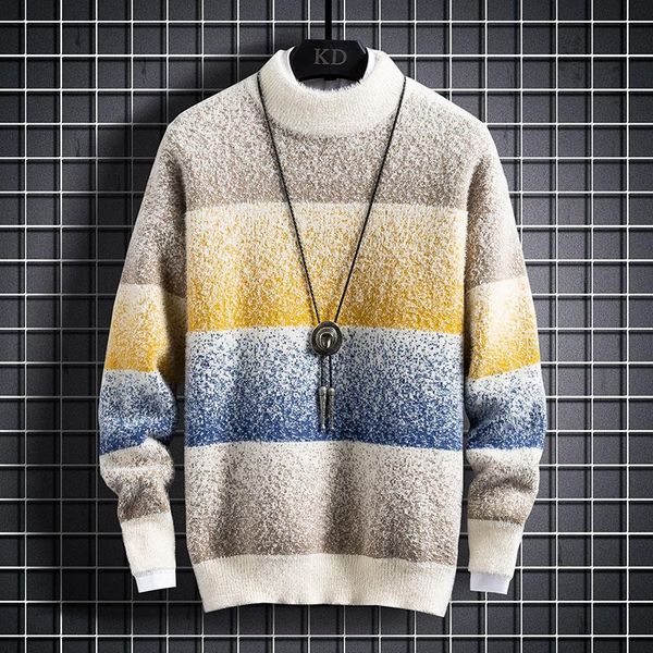 

new winter cashmere sweater men fashion striped male jumpers half turtleneck thick warm mens pullovers sweaters, White;black