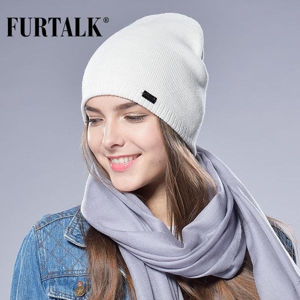 

furtalk autumn winter watch cap woman wool knit beanie cap braided hat, Blue;gray