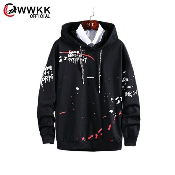 

wwkk hip hop style мужчины новая осень мода письмо печати сыпучие длинное пальто традиционная культура мужской дышащий comfort толстовка, Black
