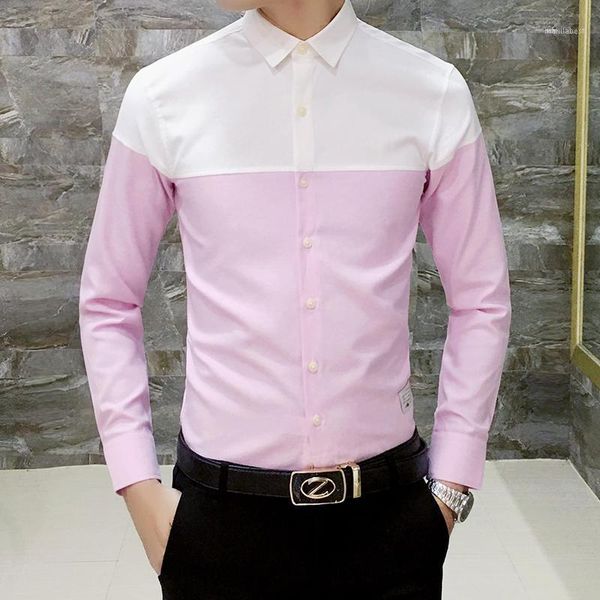 

hcxy brand mens long sleeve shirts smart casual oxford shirt for men spring korean fashion stitching slim shirt male 60% cotton1, White;black