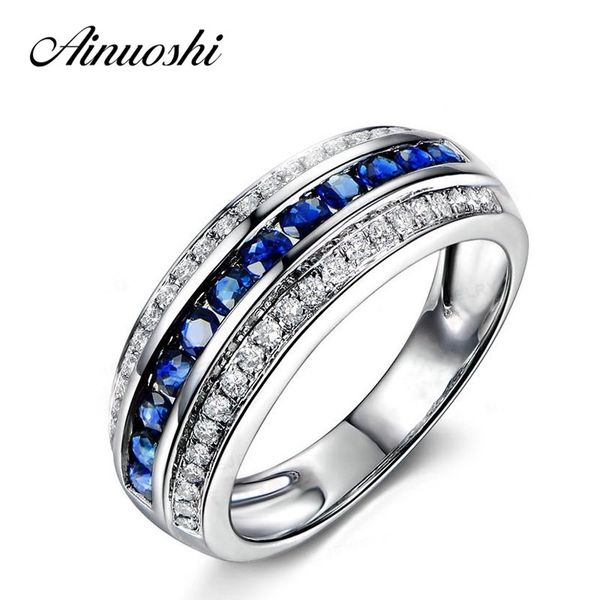 

ainuoshi round cut blue sona wedding engagement bridal rings 925 sterling silver lady anniversary lover party girl jewelry gifts y200106, Slivery;golden