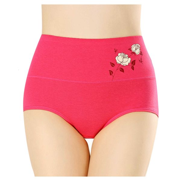 

flower printing panties women's basic elastic comfortable cotton underwear high waist feminina under majtki damskie, Black;pink