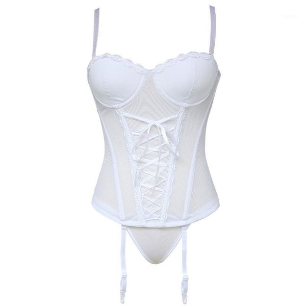 

women's underwear corset push up lingerie transparent lace bustiers with cup corsets goth black bodice white corselet1, Black;white
