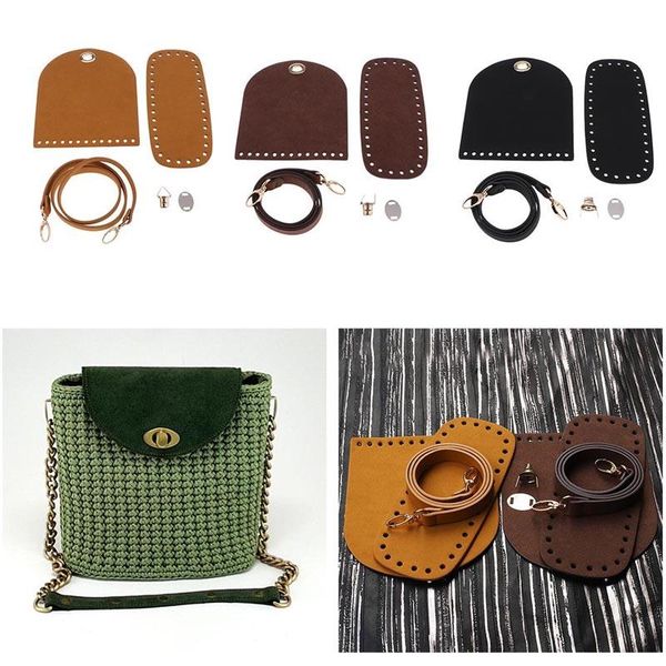 

5pcs diy handmade crochet handbag pouch artificial leather shoulder strap chain handle bag bottom handbag sewing accessories, Black