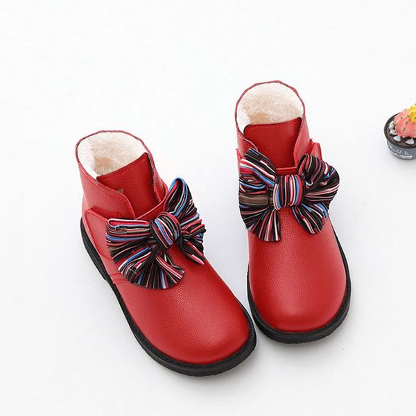 

зимние девушки моды дети boots бант теплый 2020 хлопок принцессы сладкий большой дети девушки лодыжка обувь 3 цвета cute, Black;red