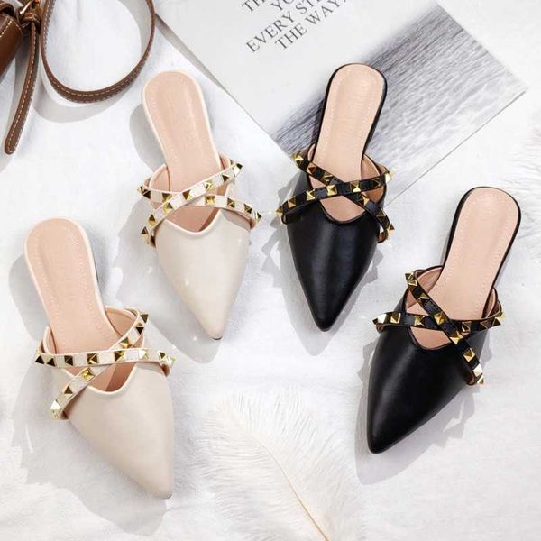 

ladies spring brand designer shoes women's platform mules slides big size eu31-43 outdoor female black pointed low heel slippers