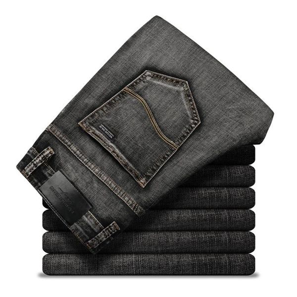 

2021 new men's stretch-fit jeans business casual classic style fashion denim trousers male black blue gray pants