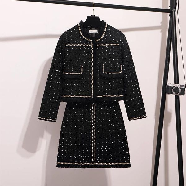 

2020 autumn winter runway women tweed cardigan short jacket coat + bodycon mini dress ladies fringed tassels woolen 2 piece set1, Gray