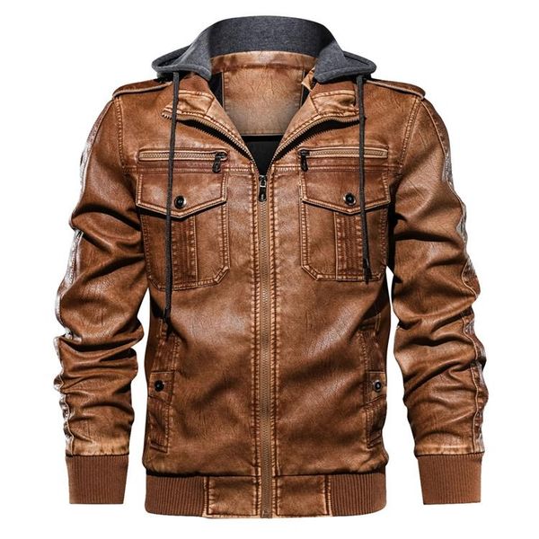 

leather jackets men 2020 autumn winter men's hooded pu coats male fashion motorcycle outwear brand clothing j6t720, Black