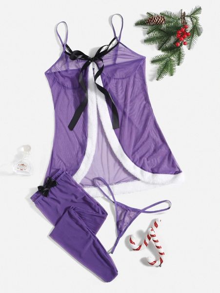 

plus christmas mesh slips with thong & 1pair stockings y8po#, Black;white