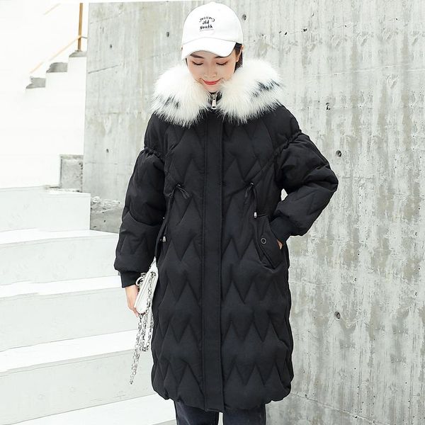 

2021 winter jacket women solid 4 colors hooded with fur female coat long warm parka chaqueta mujer invienro, Black
