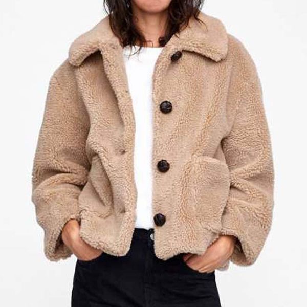 

savabien women lapel long sleeve lambswool single breasted faux fur coat vintage harajuku festival teddy coat fake fur jackets1, Black