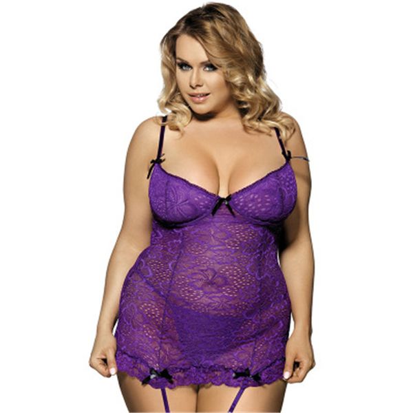 

erotic garter dresses thong sets fashion trend plus size lace pajamas female new home tempting transparent mesh fun nightdress, Black;red