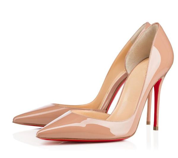 

elegant fashion heels classic red bottom leather high heels wedding patent leather pointy toe pumps dress womens shoes, Black