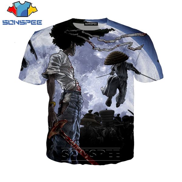 

anime afro samurai 3d print shirts kawaii humor hippie men clothing
