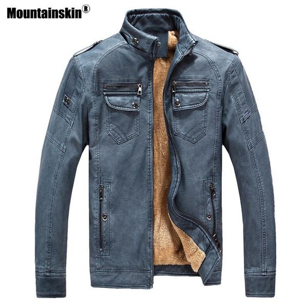 

mountainskin 2020 new autumn winter men warm jacket pu faux leather jacket men's coat velvet outerwear mens brand clothing sa417, Black;brown