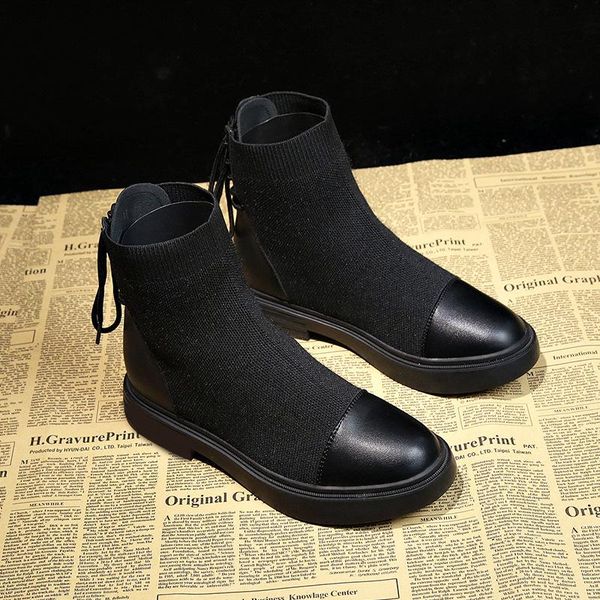 

shoes autumn & winter n elasticity yarn knitted womenboots versatile casual short female boots forest lady shoes -40, Black