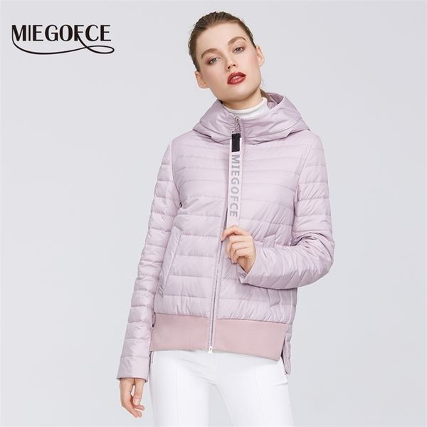 

miegofce spring women collection cotton women spring jacket short length resistant collar with hood sports class jacket 201027, Black