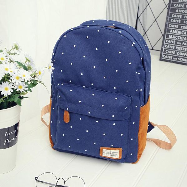 

2020 new women's bag fashion canvas polka dot backpack college wind school bag all mnatching travel backpack