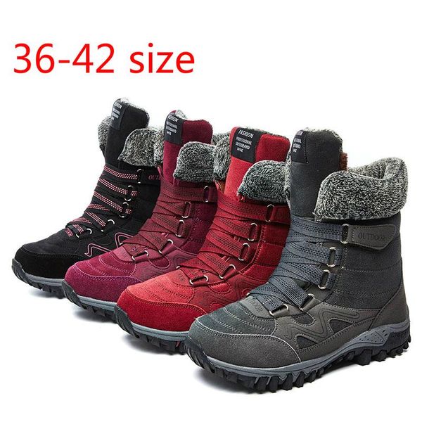 

2020 new fashion warm thicken flat platform snow boots for women lining plush ankle white red lace-up casual female girls shoes, Black