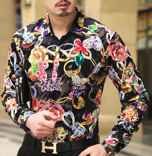 

men's luxury hollow velvet silk shirt formal dress shirt long sleeve velour slim soft see through shirts thin comfortable1, White;black