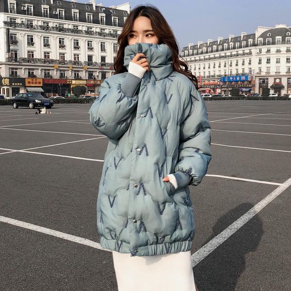 

fashionable single breasted turn down collar down parka coat lantren sleeve loose winter jacket women casual oversize outerwear, Black