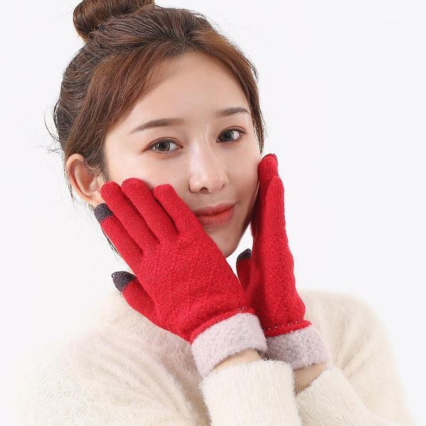 

european and american hairy mouth touch screen gloves female antie cute knitted full finger magic warm gloves wholesale1, Blue;gray