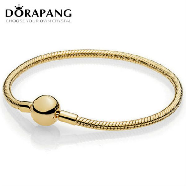 

2021 new 100% 925 sterling silver new classic circular letter logo 14k gold shine moments smooth bracelet basic snake bracelet, Black