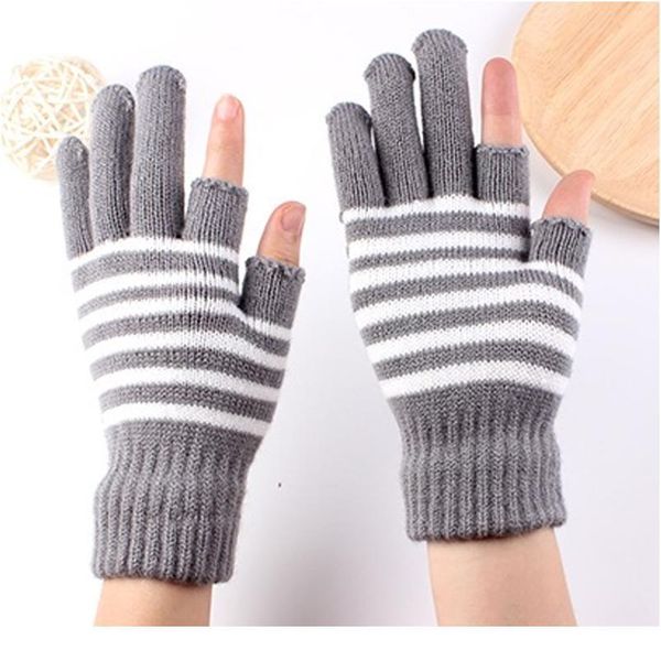 

winter wool elastic stretch half finger gloves outdoor warm mittens fingerless gloves touch screen knitted winte jllyos, Black