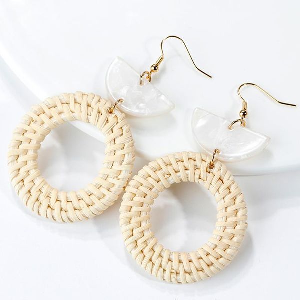 

dangle & chandelier aensoa korea handmade semicircle bamboo drop earrings women geometric big woven rattan straw braid statement jewelry, Silver