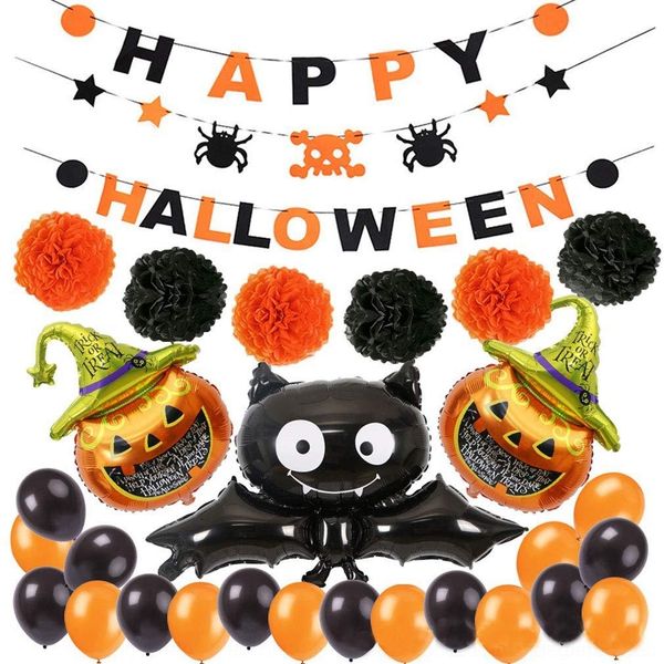 

fyrcq halloween banner halloween letter flag balloon bat pumpkin balloon pumpkin aluminum film set paper flower decoration qmoyz