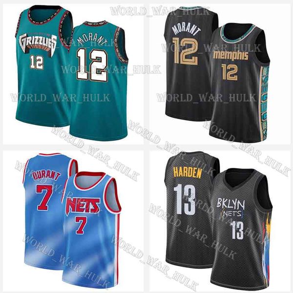 

ja 12 morant jerseys kevin 7 durant james 13 harden kyrie 2021 biggie 11 irving memphis grizzlies brooklyn nets basketball, Black;red